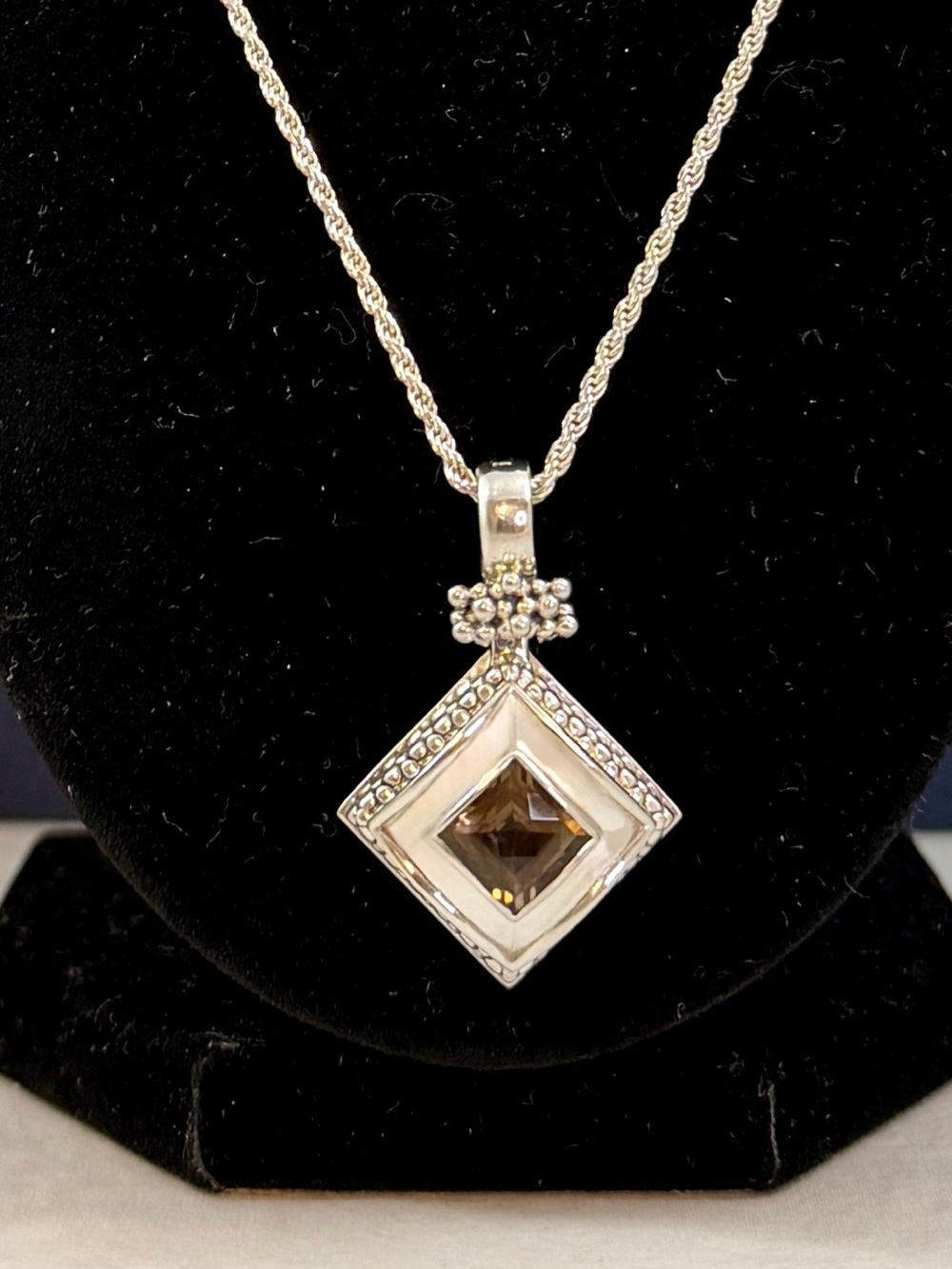 MICHAEL DAWKINS Sterling Silver Smoky Quartz Popcorn Twist Rope Pendant Necklace